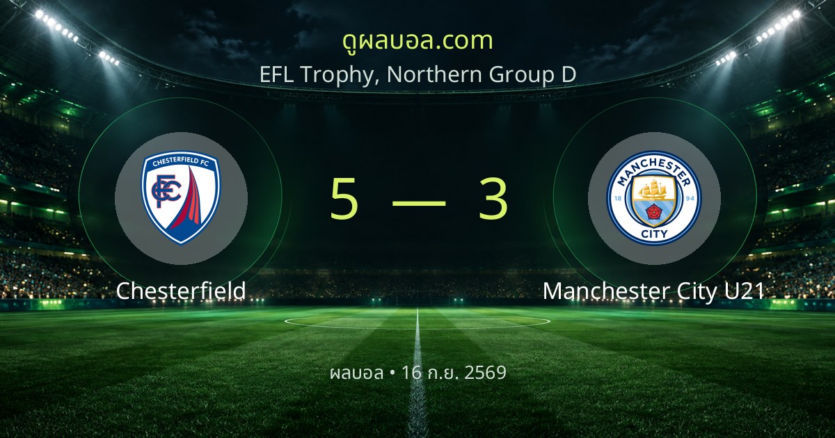 ผลบอล EFL Trophy, Northern Group D: Chesterfield 5-3 Manchester City U21 | สรุปผลการแข่งขัน